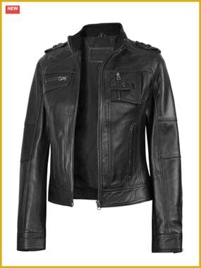Genuine Lambskin Leather Cafe Racer Biker Jacket for Women